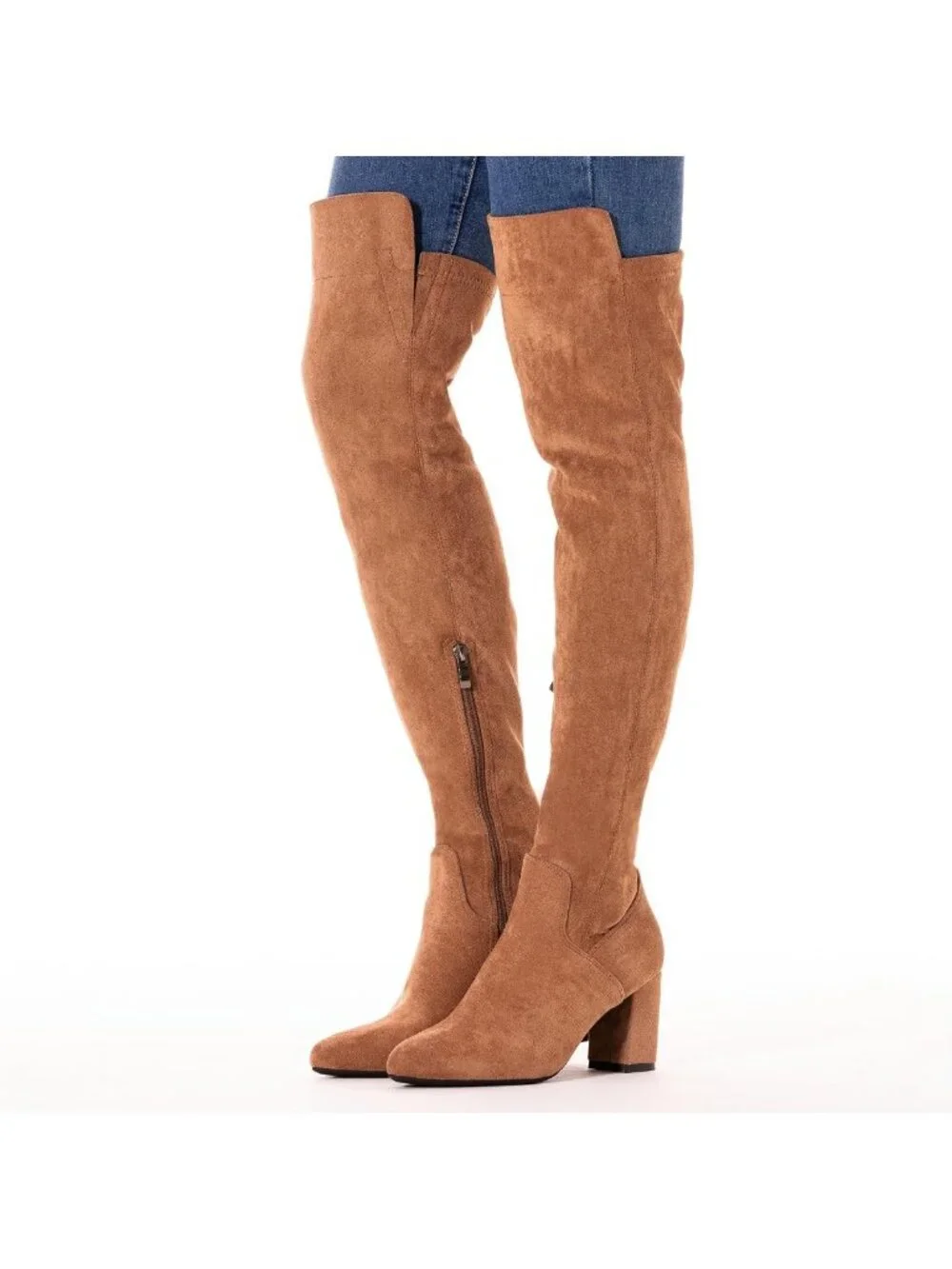 Stylish Thigh High Suede Boots for Women - Black Block Heel, 2-Inch, Winter Chic